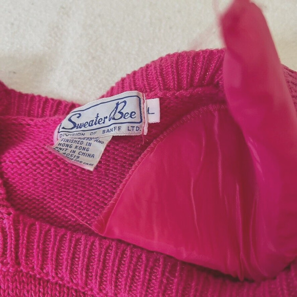 Sweater Bee Banff Sweater Womens Vtg Pink Rosette Shoulder Pad 90s Cottage Large - Picture 6 of 8